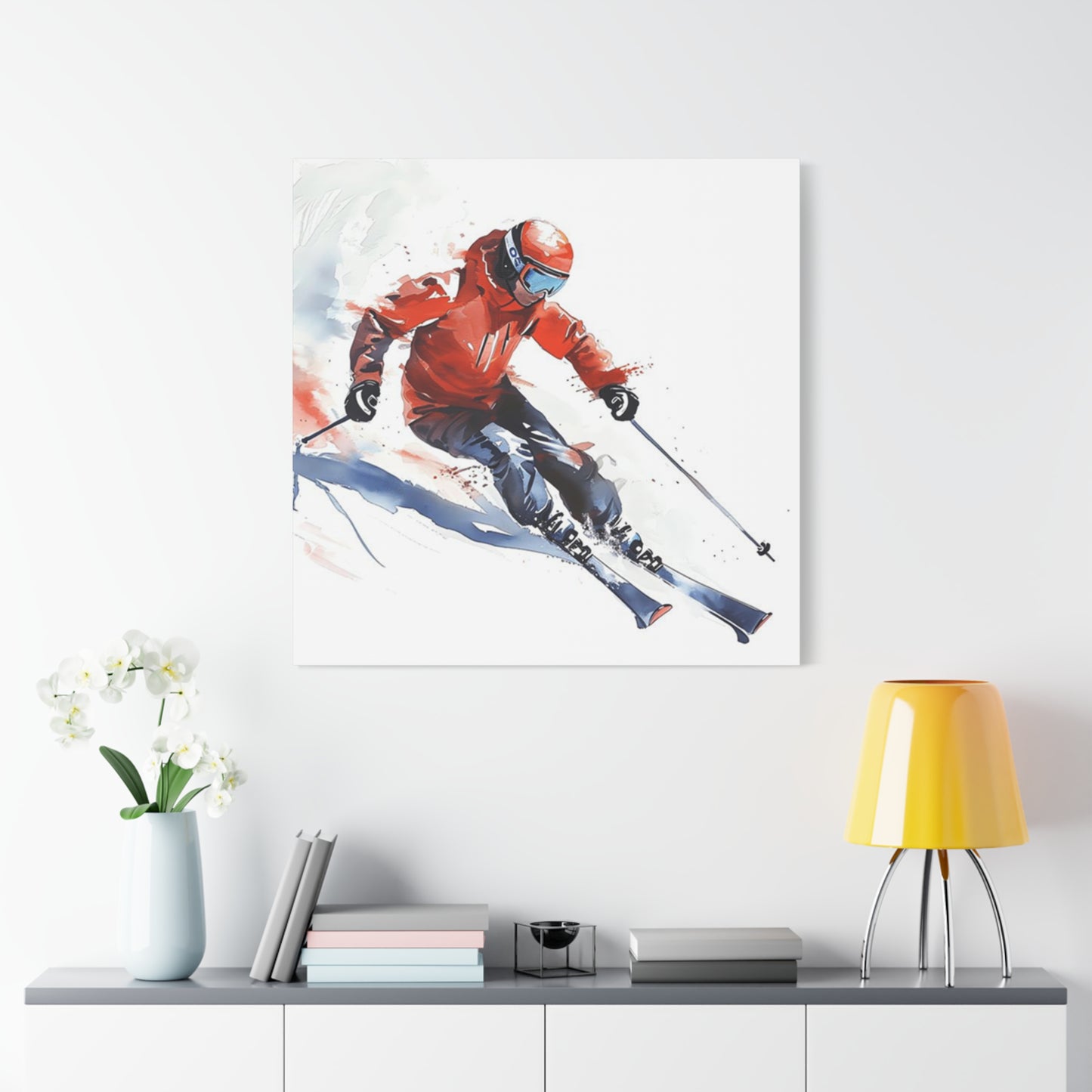 Skiing In Snow Painting Wall Art & Canvas Prints