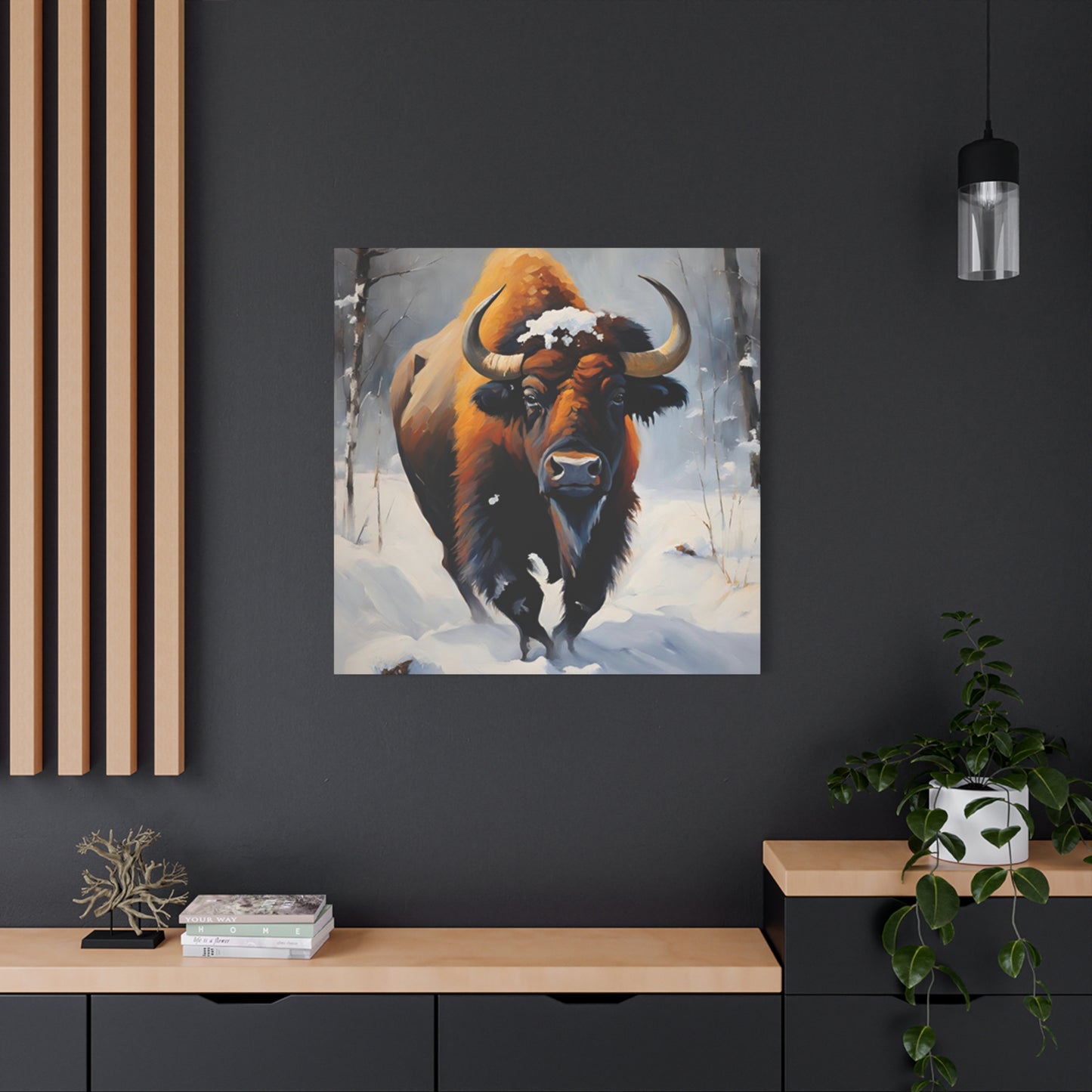 Bull In Snow Painting Wall Art & Canvas Prints