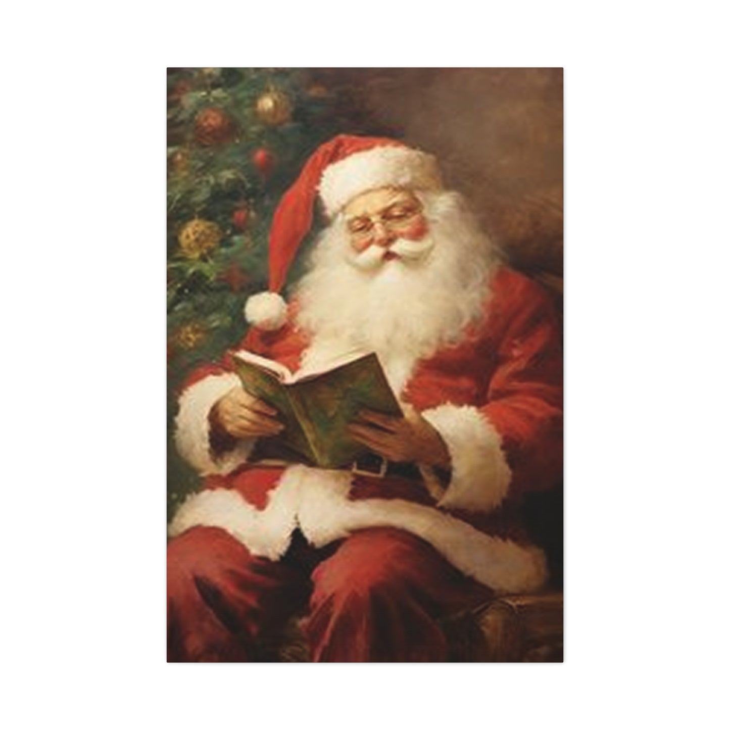 Santa Claus Reading Book Painting Wall Art & Canvas Prints