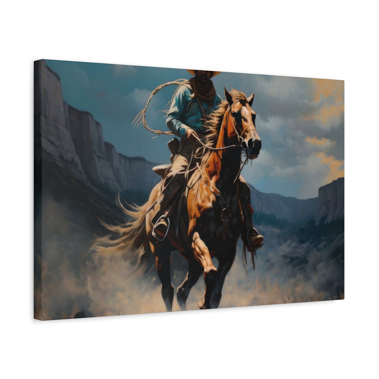 Horse Galloping With Cowboy Wall Art & Canvas Prints