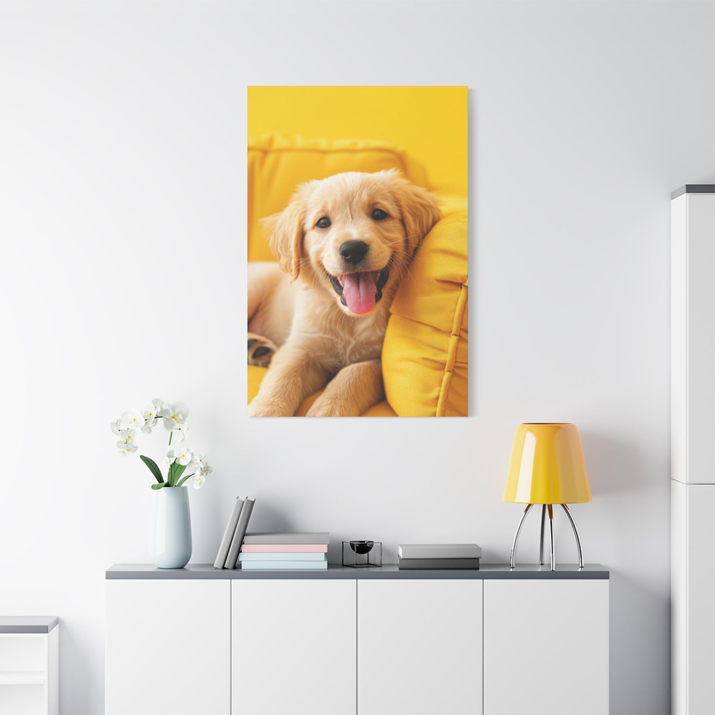 Golden Retriever On Sofa Dog Wall Art & Canvas Prints