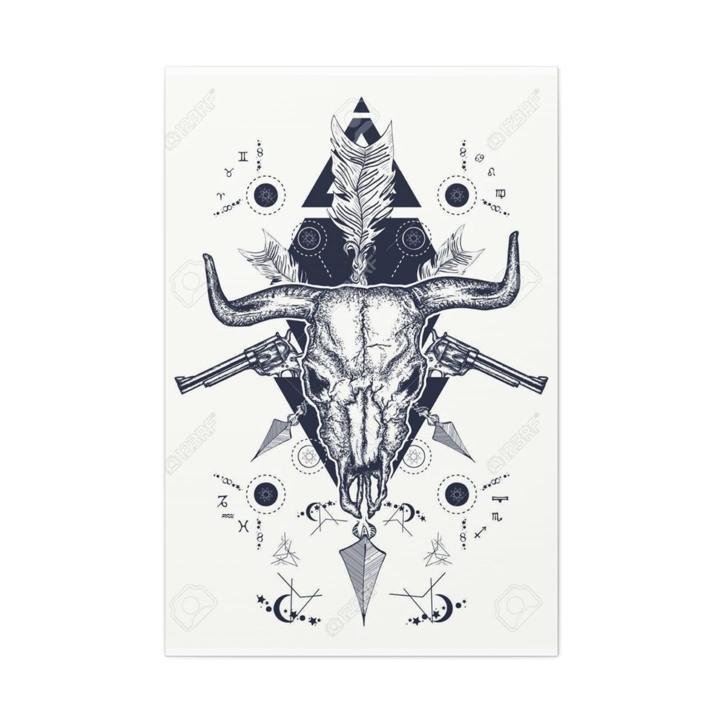 Guns And Skull Drawing Wall Art & Canvas Prints