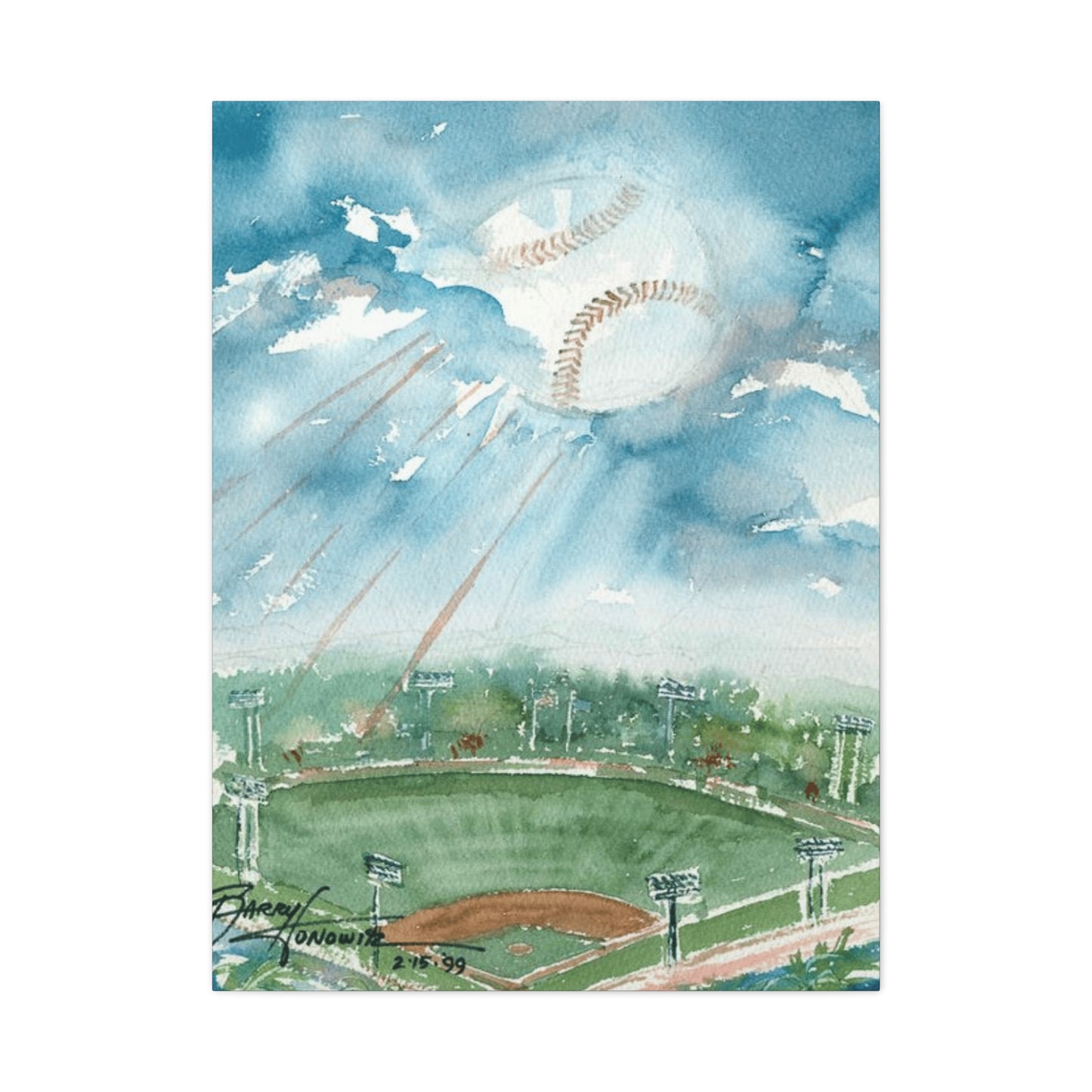 Baseball Water Painting Wall Art & Canvas Prints