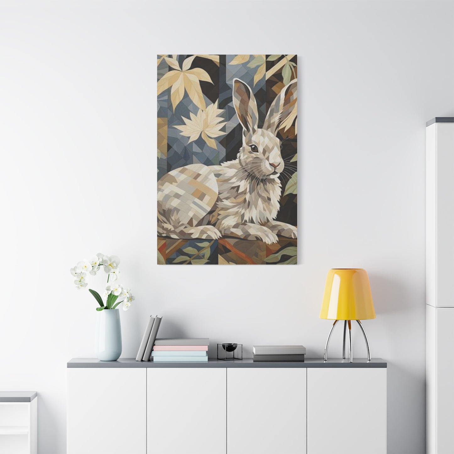 White Abstract Rabbit Painting Wall Art & Canvas Prints