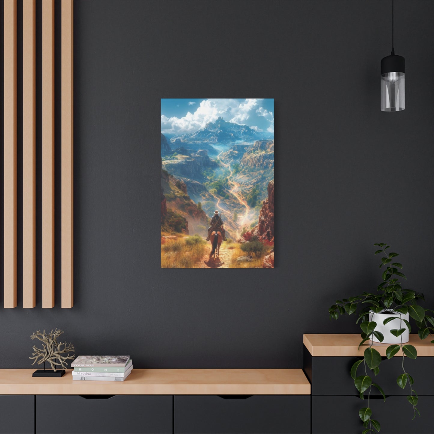 Cowboy Looking At Valley Landscape Wall Art & Canvas Prints