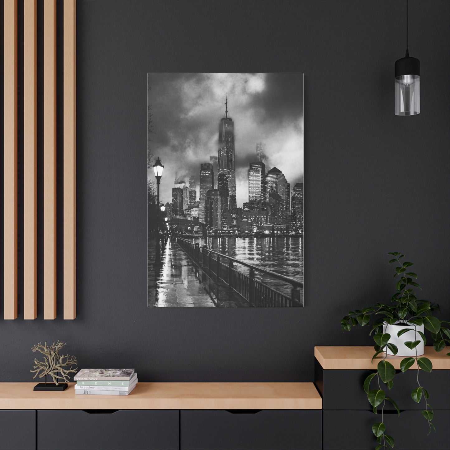 Stormy Manhattan Waterfront Noir Wall Art & Canvas Print