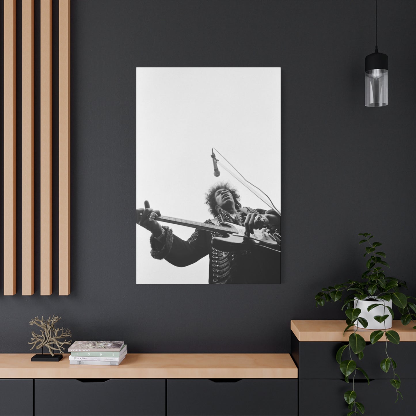 Jimi Hendrix Playing Guitar B&W Poster Wall Art & Canvas Prints