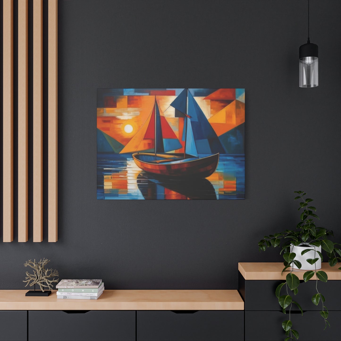 Boat In Water Sunset Cubism Wall Art & Canvas Prints