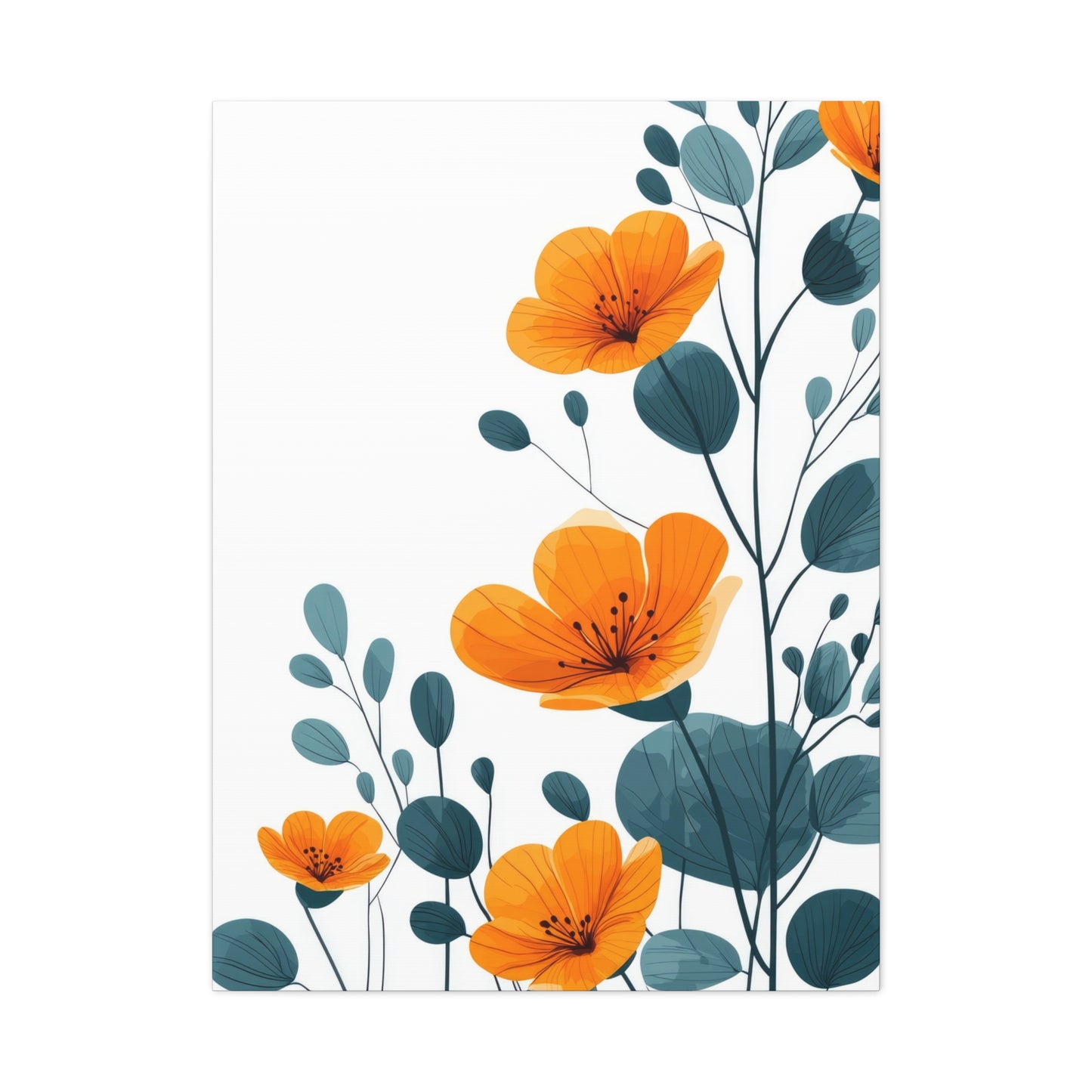 Orange Flower Blue Leaves Deco Wall Art & Canvas Prints