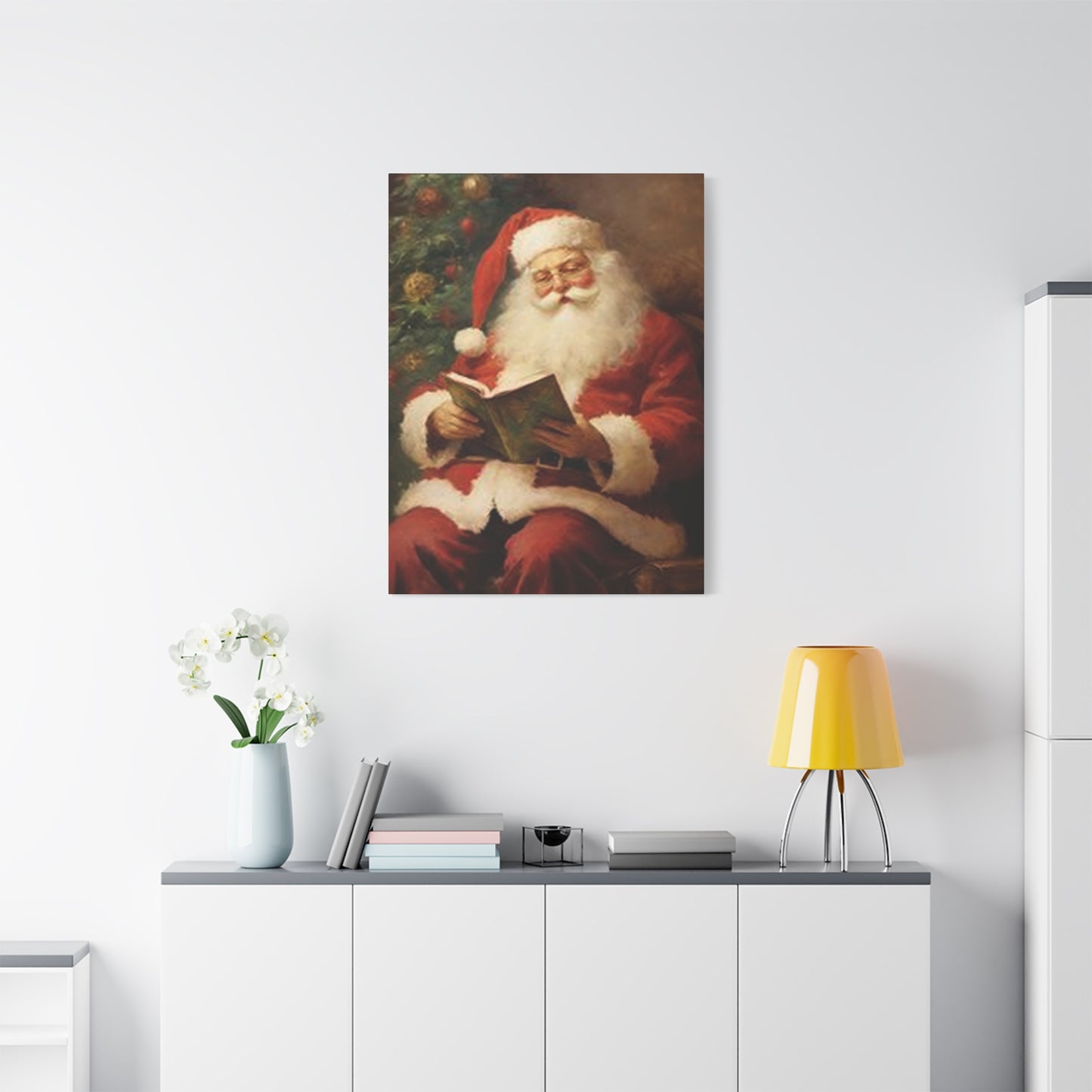 Santa Claus Reading Book Painting Wall Art & Canvas Prints