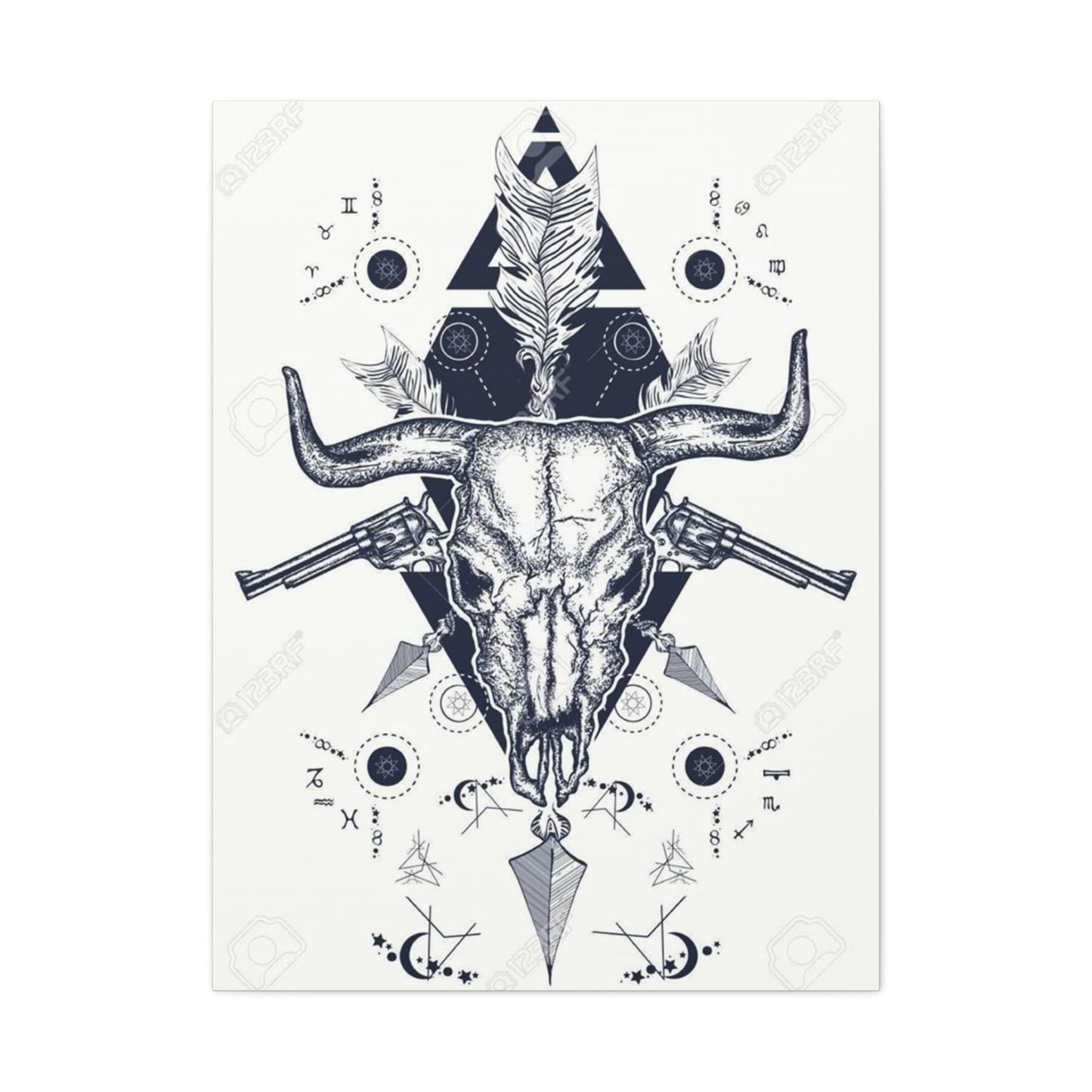 Guns And Skull Drawing Wall Art & Canvas Prints