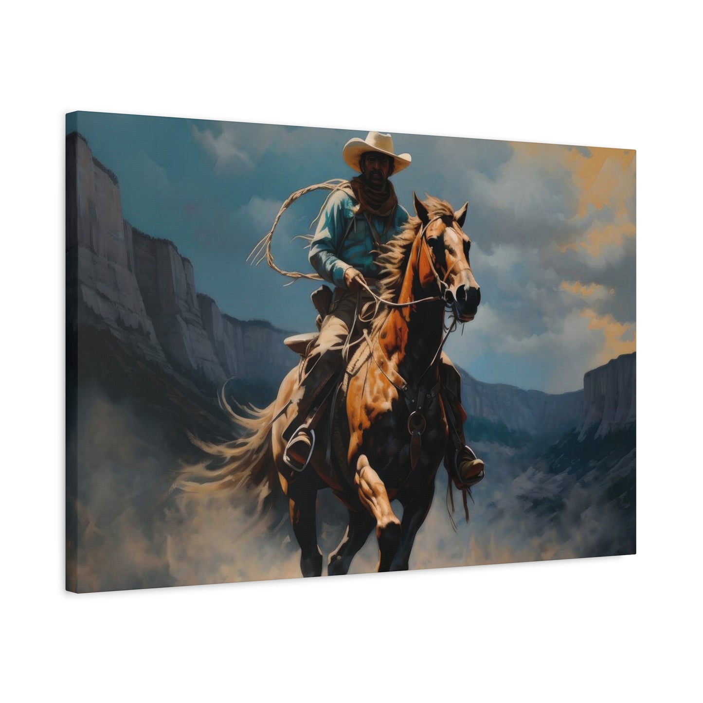 Horse Galloping With Cowboy Wall Art & Canvas Prints
