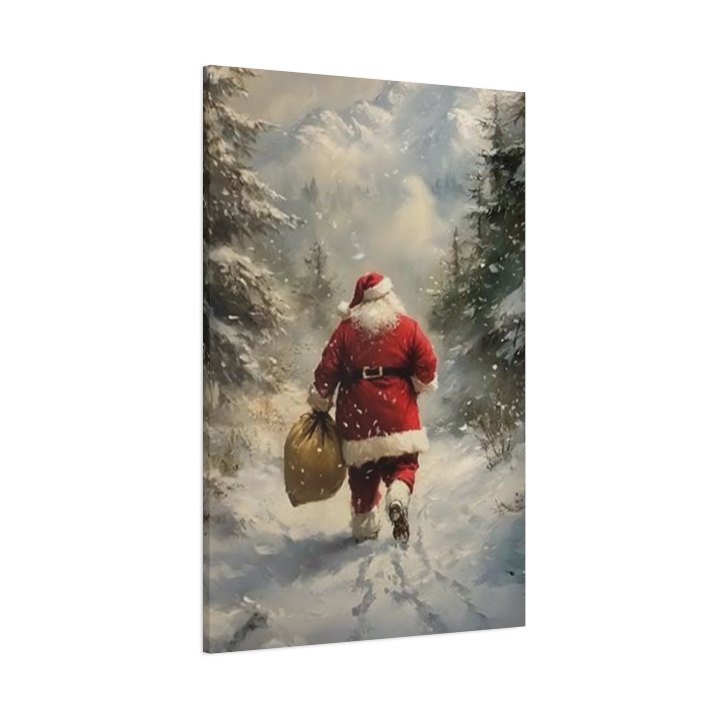 Santa Claus Running In Snow Wall Art & Canvas Prints
