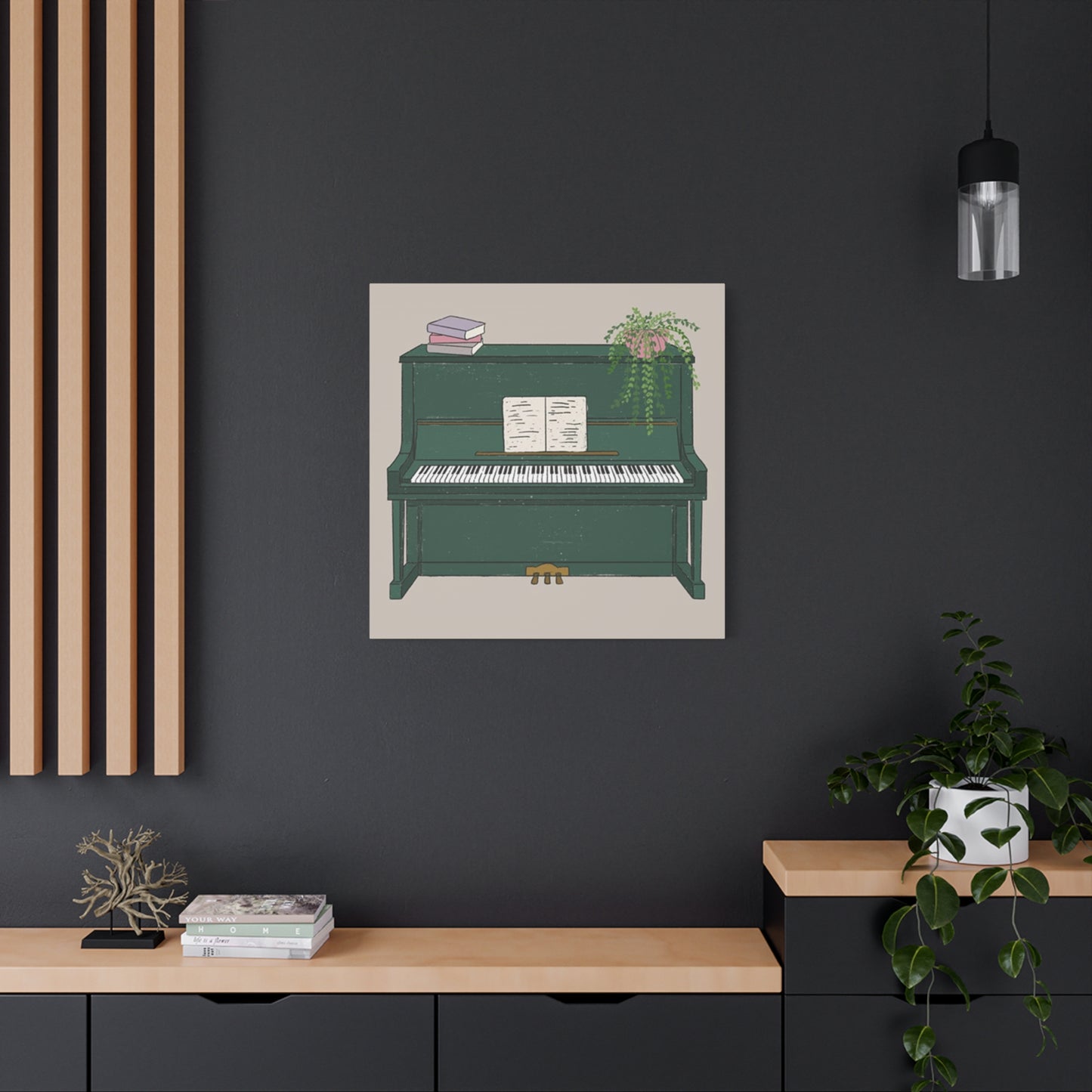 Green Piano Drawing Wall Art & Canvas Prints