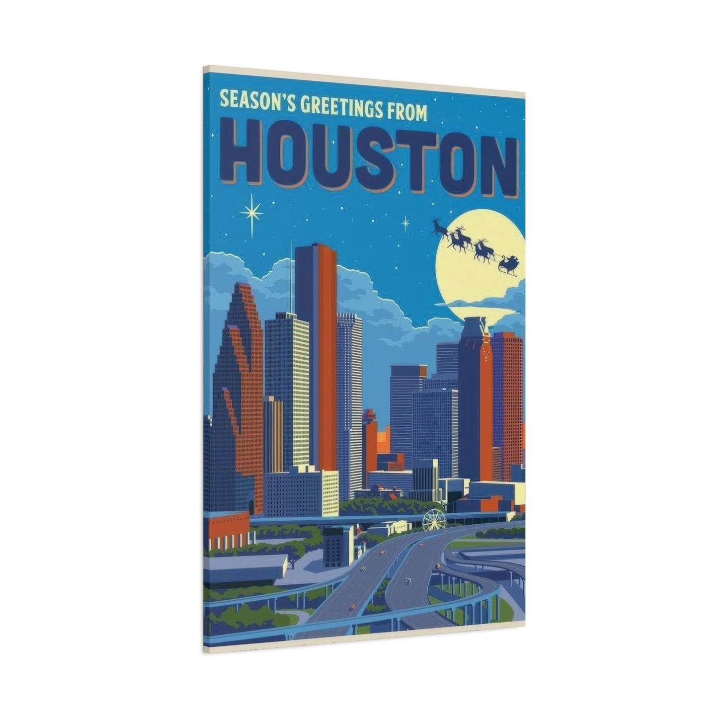 Houston Skyline Seasons Greetings Wall Art & Canvas Prints
