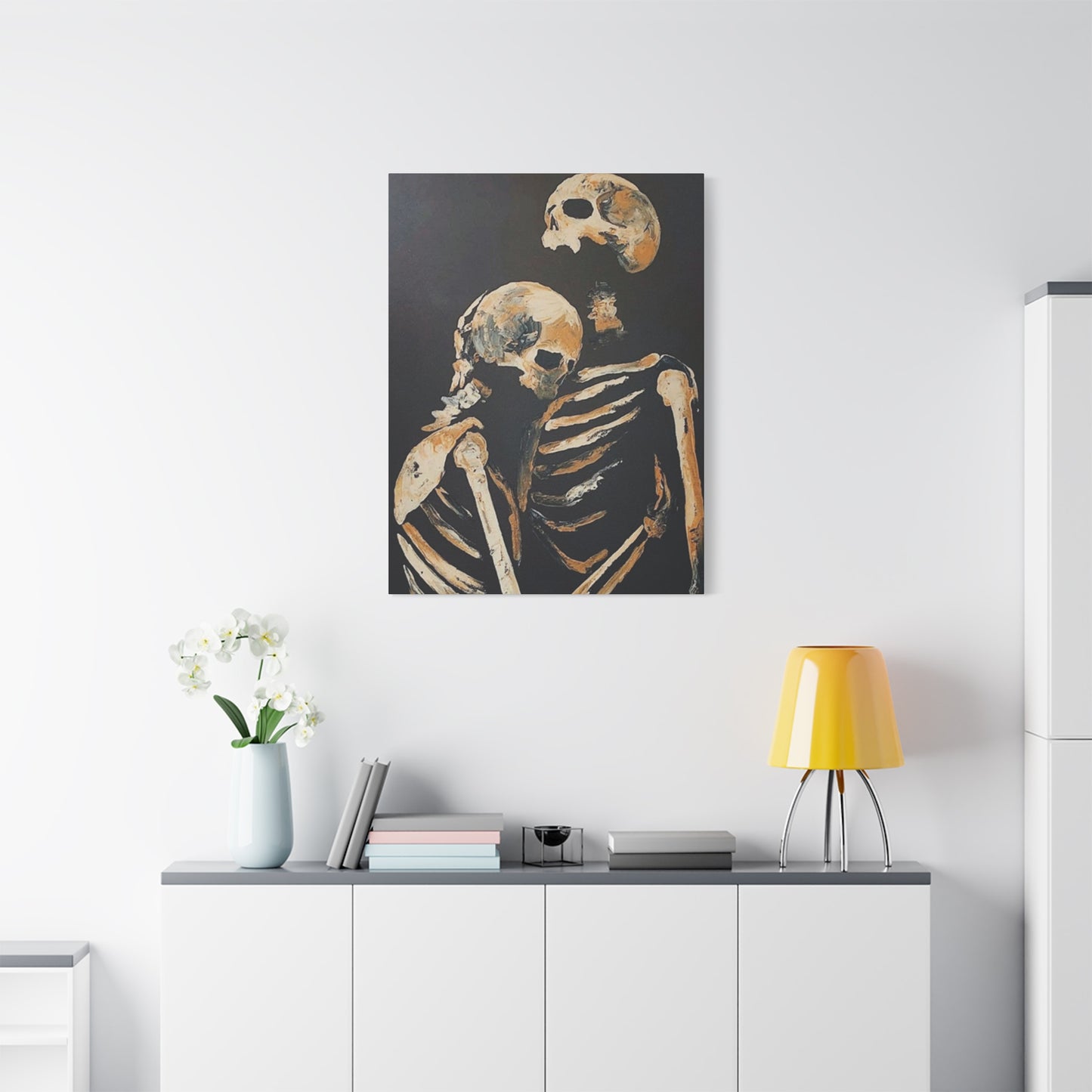 Couple Skeleton Hugging Wall Art & Canvas Prints
