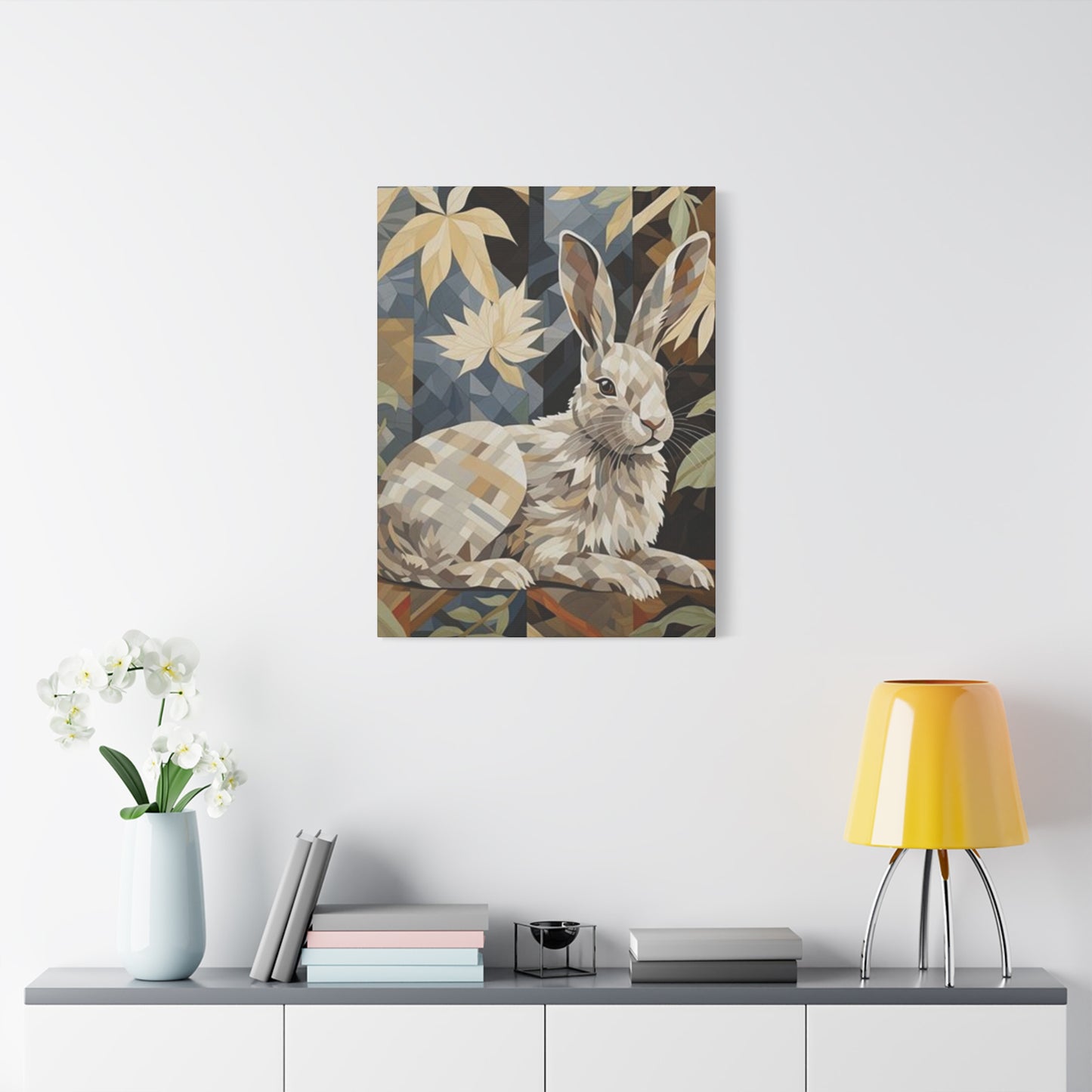White Abstract Rabbit Painting Wall Art & Canvas Prints