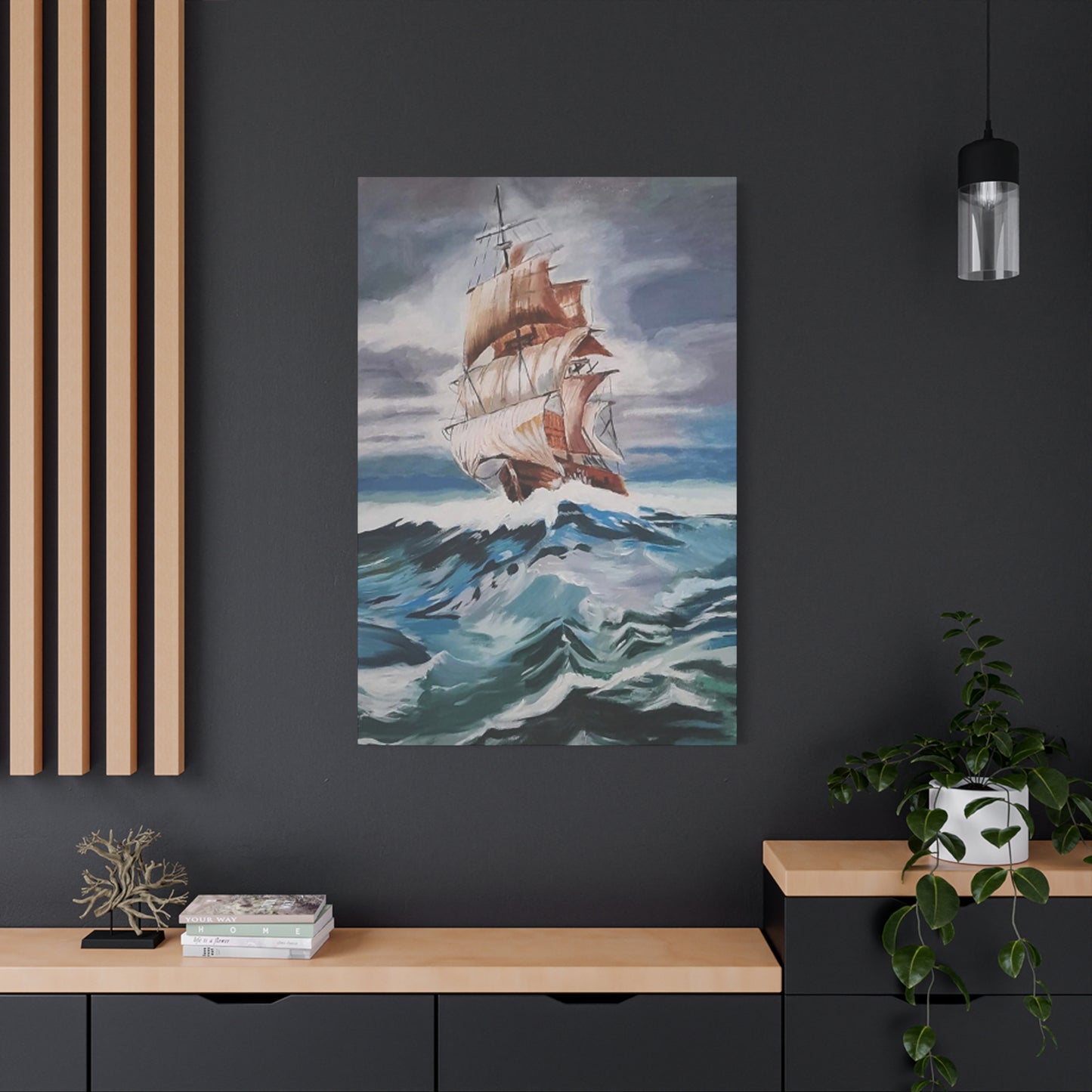 Large Vintage Ship In Waves Wall Art & Canvas Prints