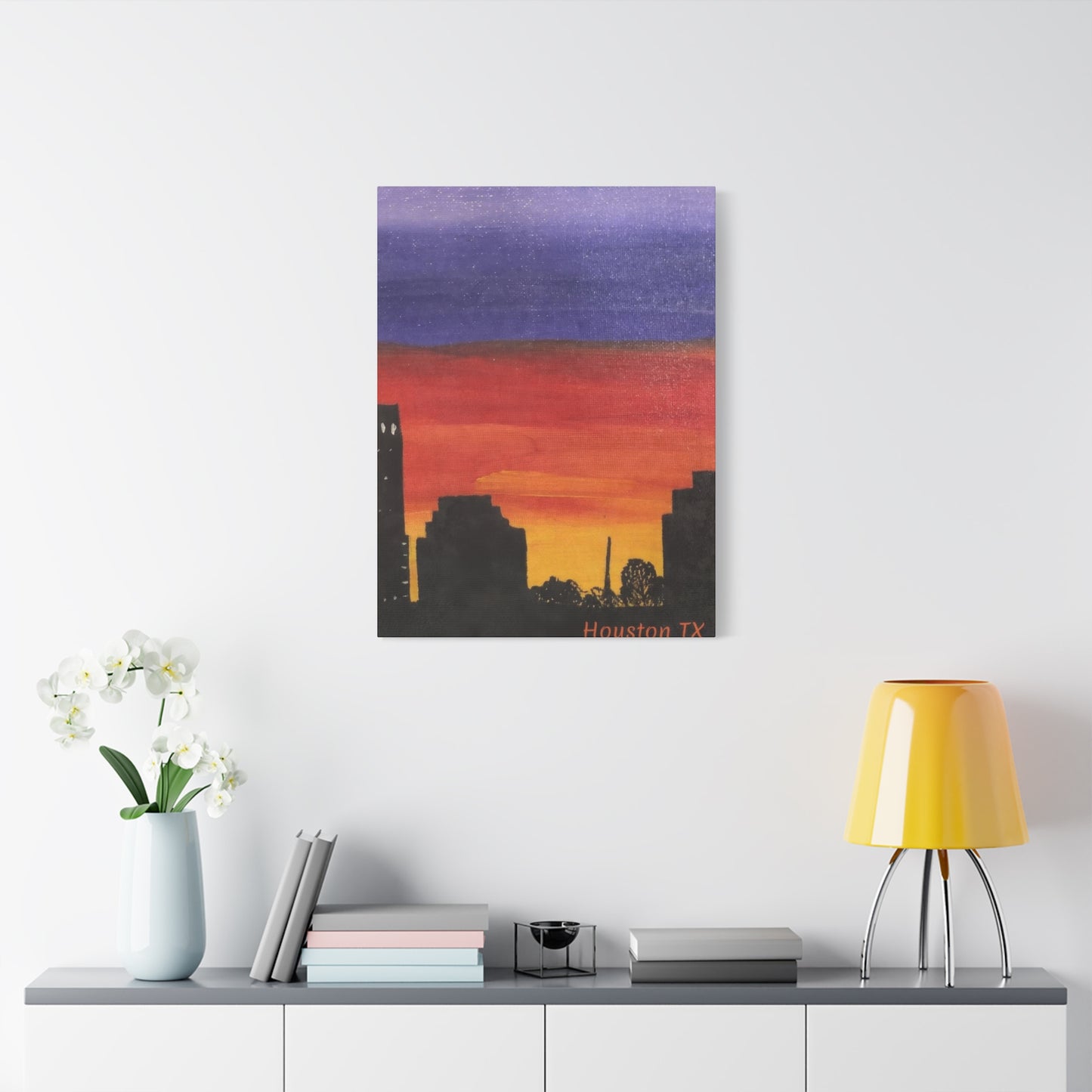 Houston Skyline Yellow Orange Violet Wall Art & Canvas Prints
