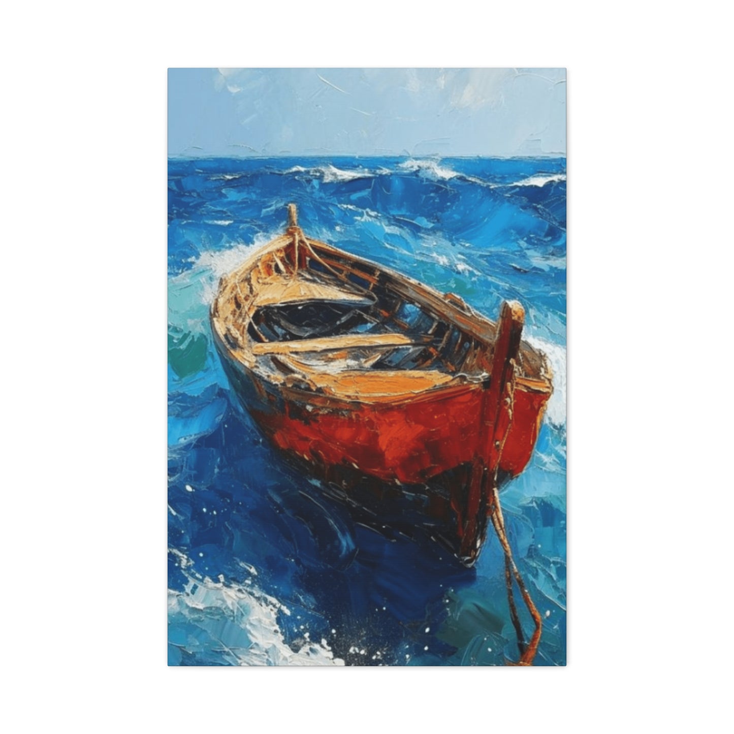 A Red Boat In The Ocean Wall Art & Canvas Prints