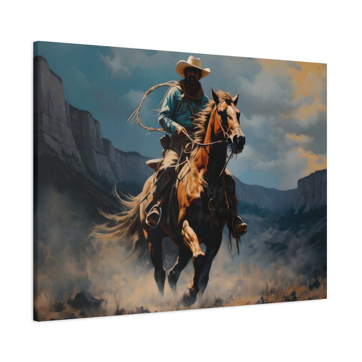 Horse Galloping With Cowboy Wall Art & Canvas Prints