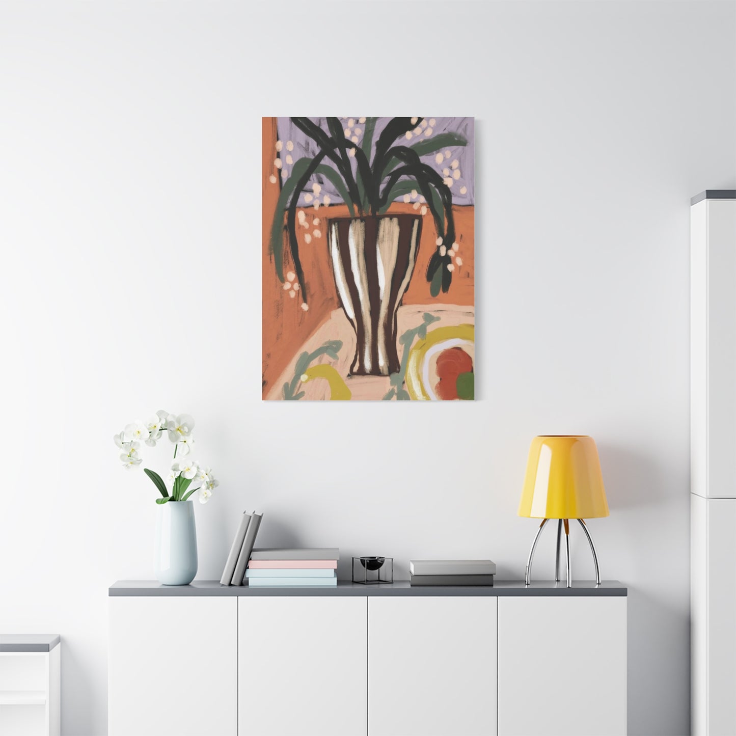 Striped Vase with Greenery Wall Art & Canvas Prints