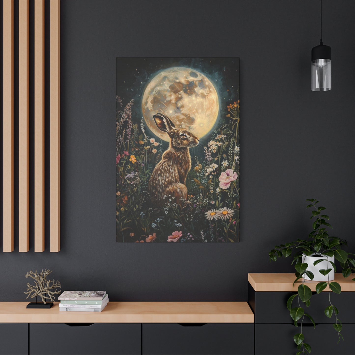 Moon And The Small White Rabbit Wall Art & Canvas Prints