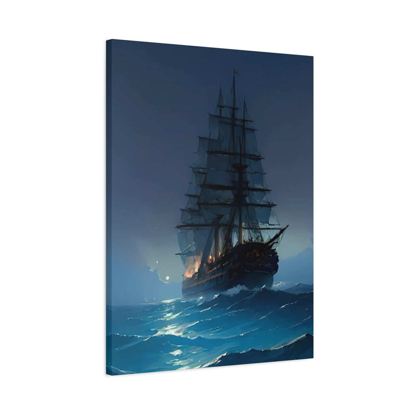 Black Sailing Ship At Night Wall Art & Canvas Prints