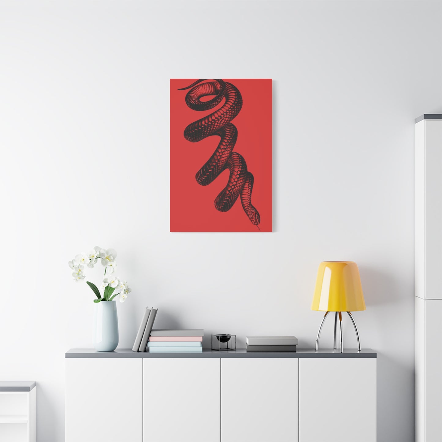Snake On Red Wall Art & Canvas Prints
