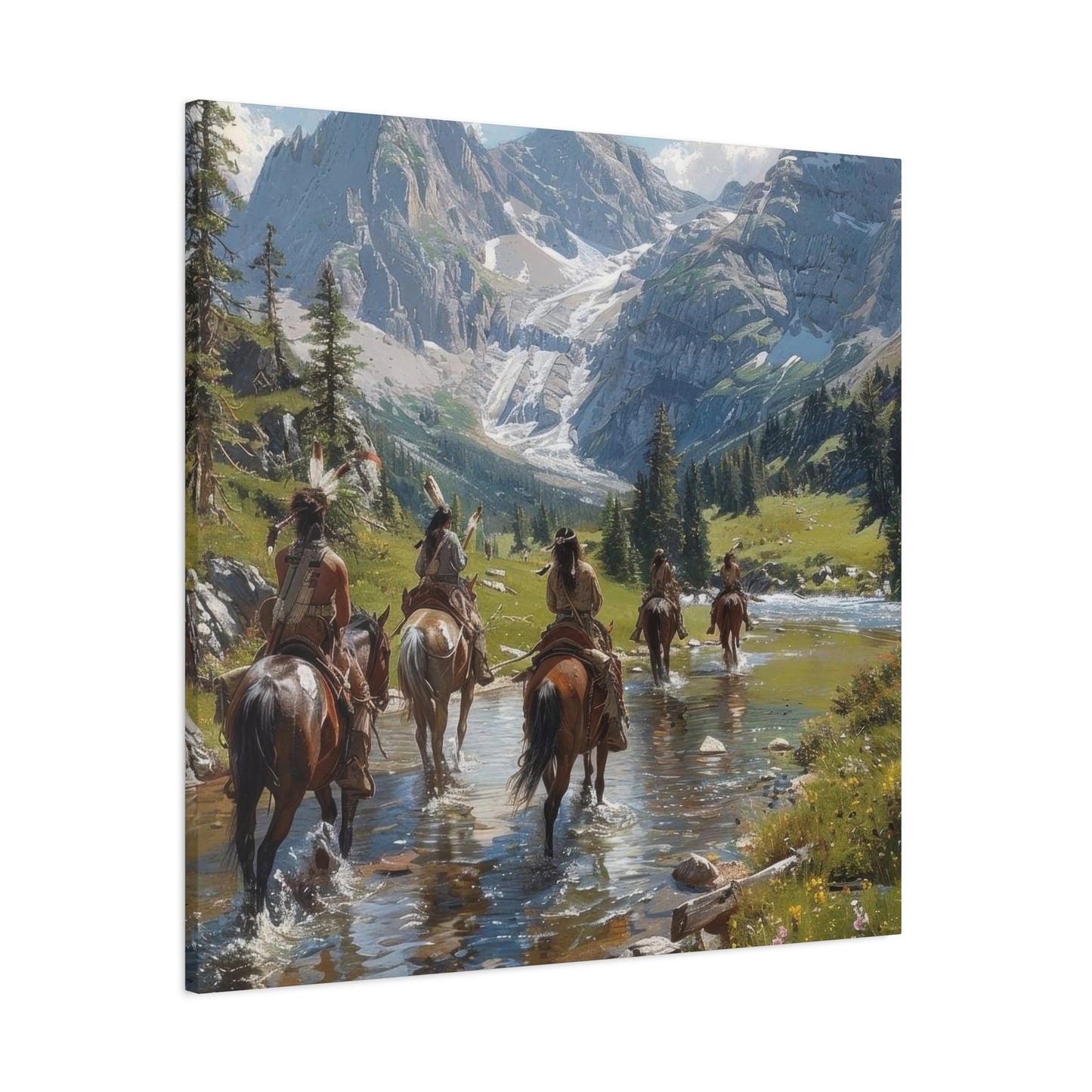 Cowboy Wading Through Water Wall Art & Canvas Prints