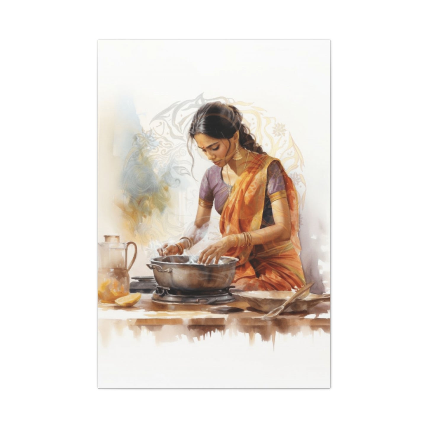 Indian Women In Saree Cooking Wall Art & Canvas Prints