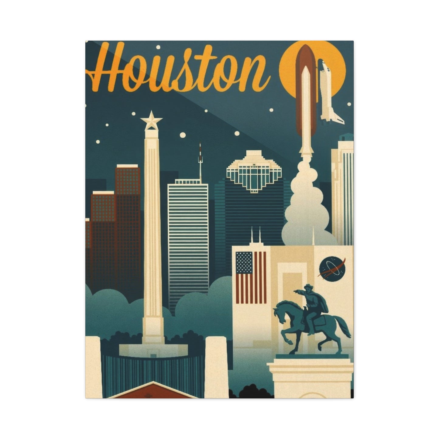 Houston Skyline Retro Wall Art & Canvas Prints