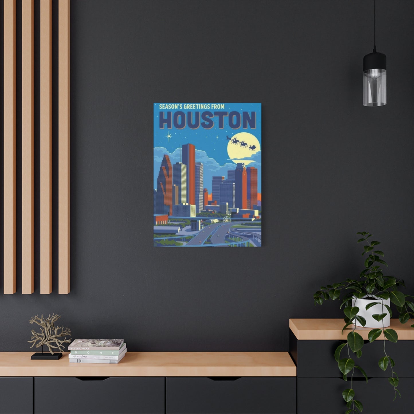 Houston Skyline Seasons Greetings Wall Art & Canvas Prints