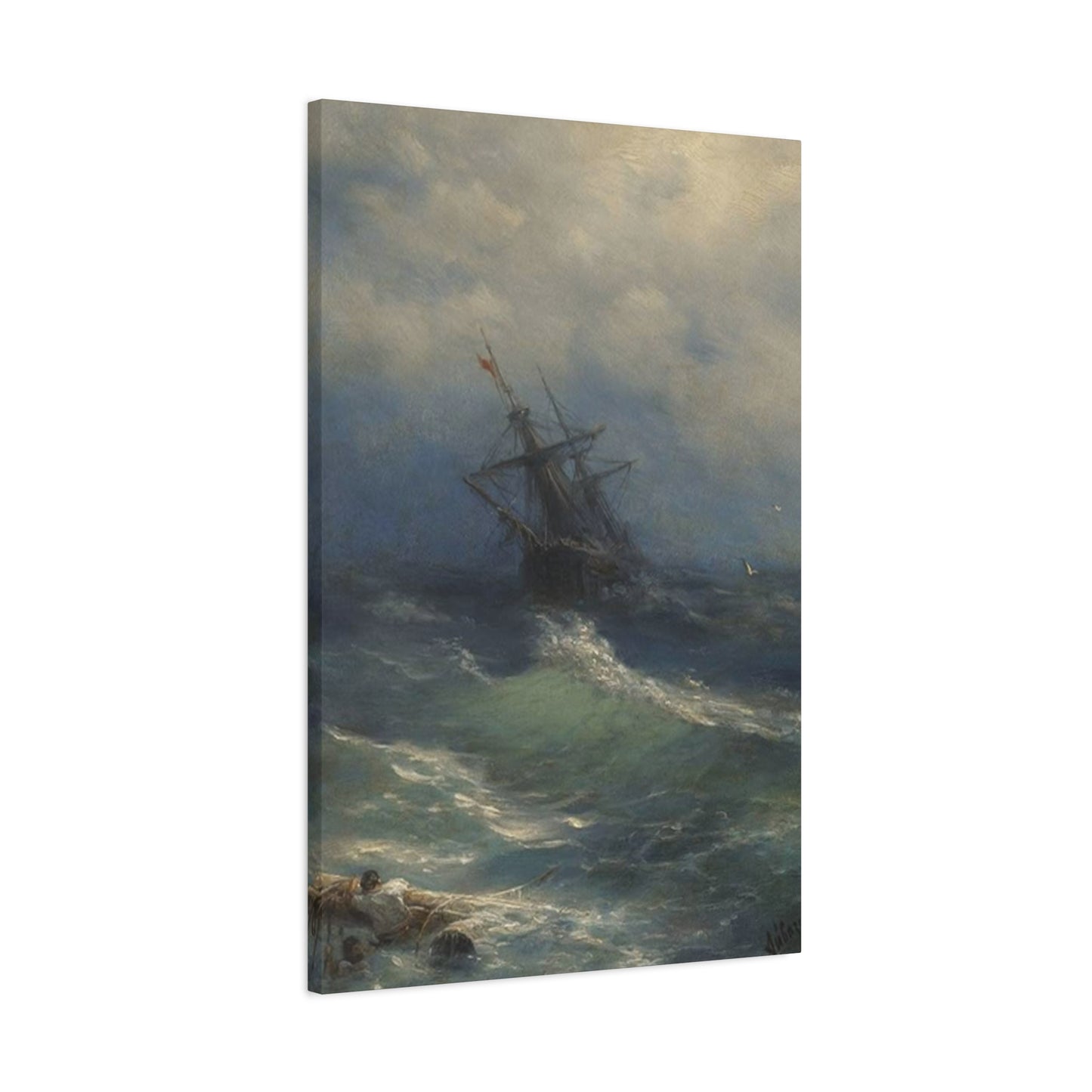 Black Sailing Ship At Waves Wall Art & Canvas Prints