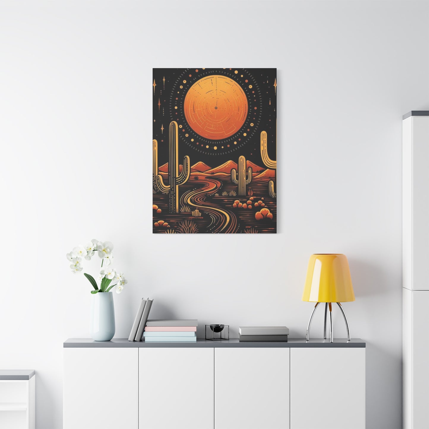 Dark Moon & Cactus In Desert Wall Art & Canvas Prints