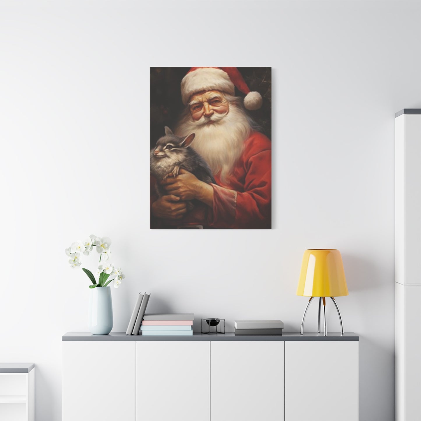 Santa Claus With A Fat Rat Painting Wall Art & Canvas Prints