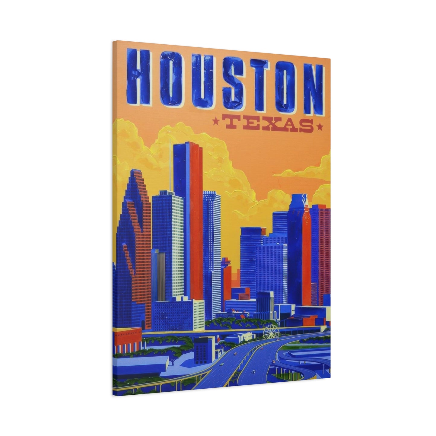 Houston Skyline Blue Yellow Wall Art & Canvas Prints