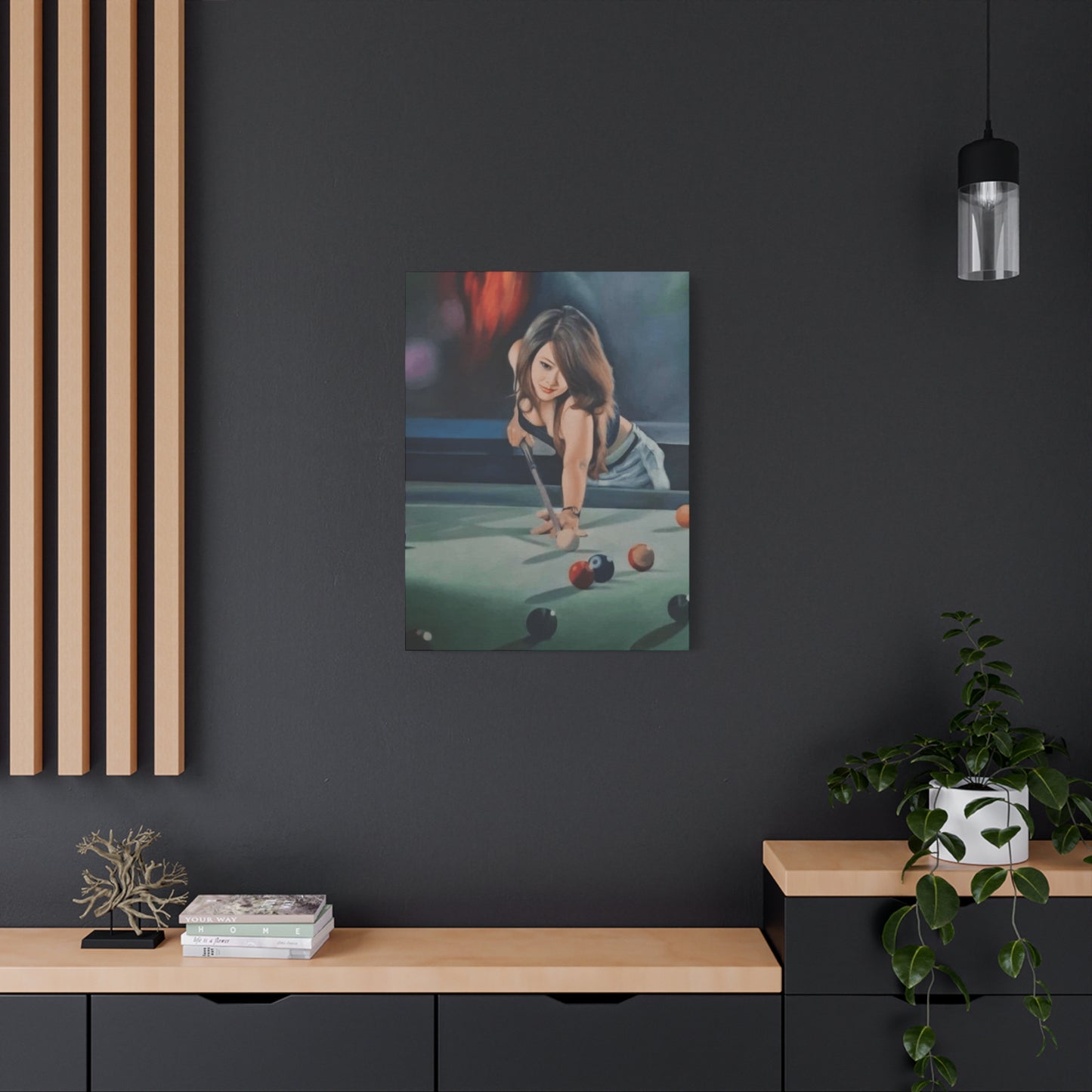 Cute Girl Playing Billiard Wall Art & Canvas Prints