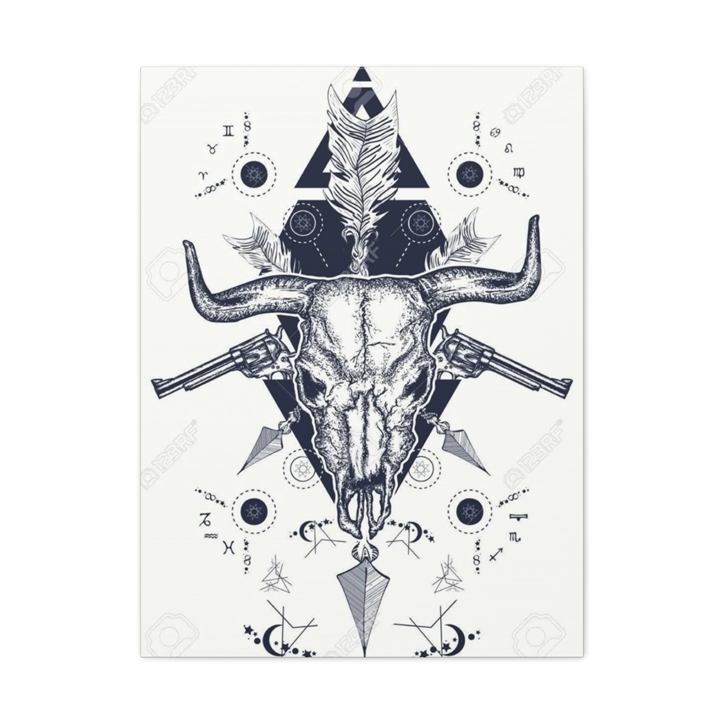 Guns And Skull Drawing Wall Art & Canvas Prints