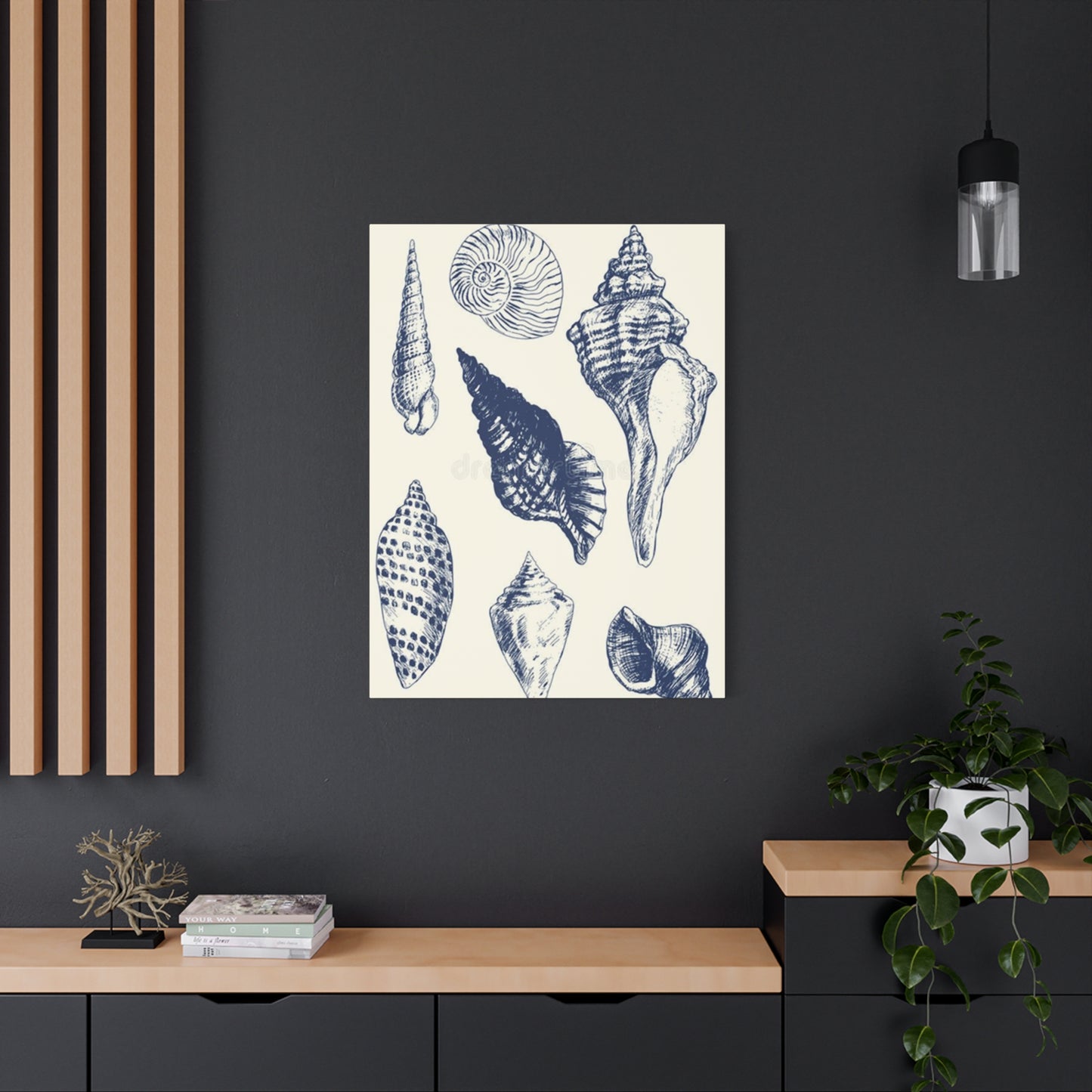 Blue Different Shell Shapes Drawing Wall Art & Canvas Prints