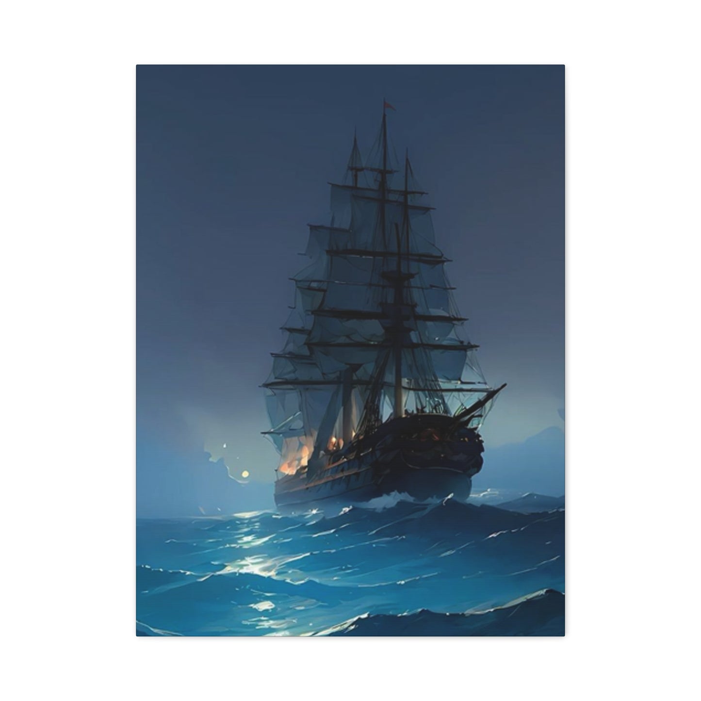 Black Sailing Ship At Night Wall Art & Canvas Prints