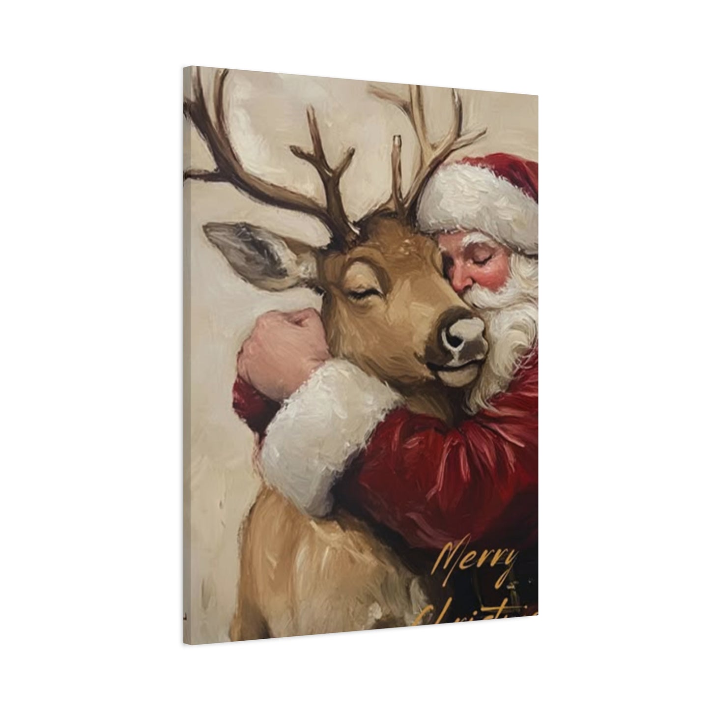 Santa Claus Hugging A Reindeer Wall Art & Canvas Prints