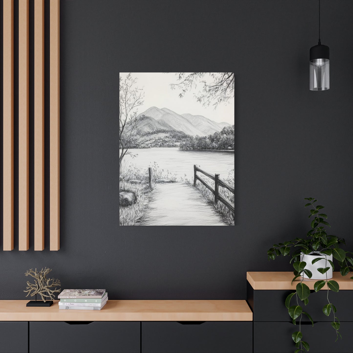 Path Along River Grey Wall Art & Canvas Prints