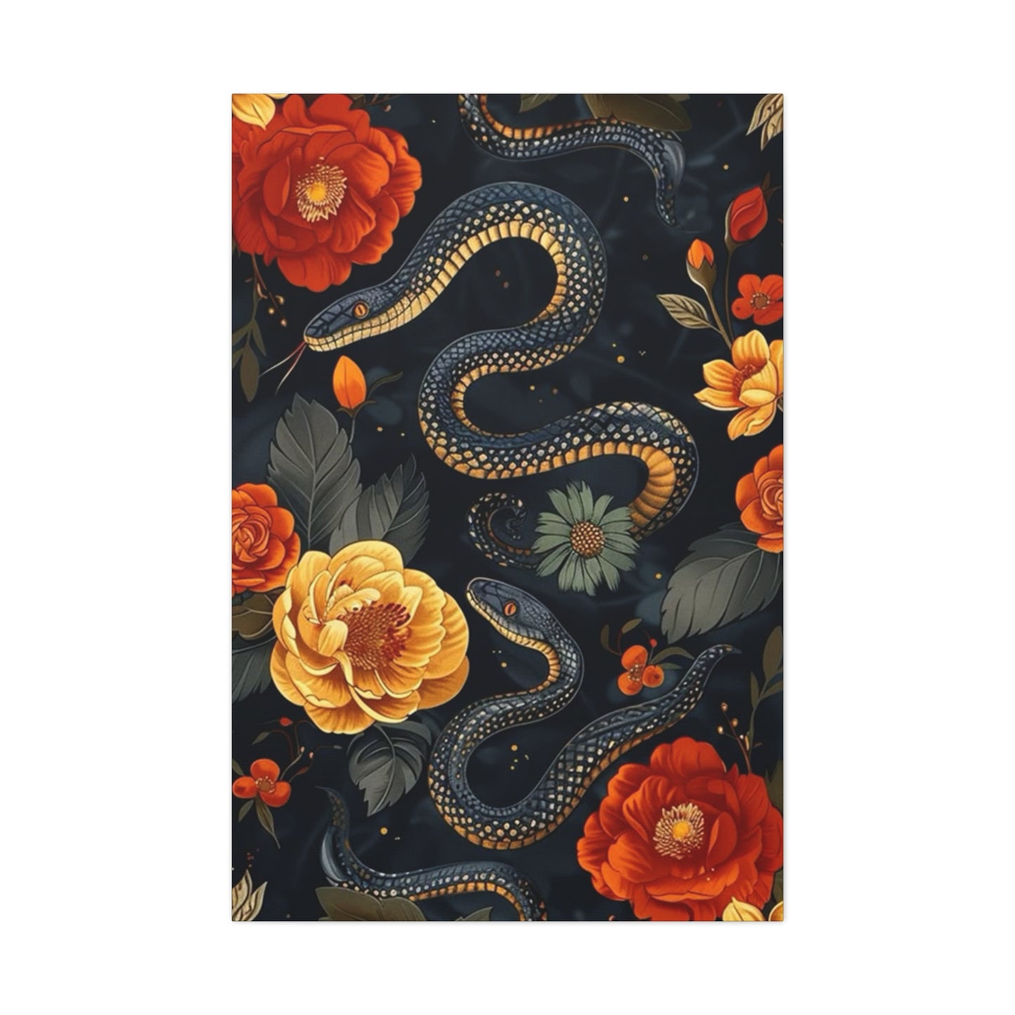 Black Cobra And Flower Heads Wall Art & Canvas Prints