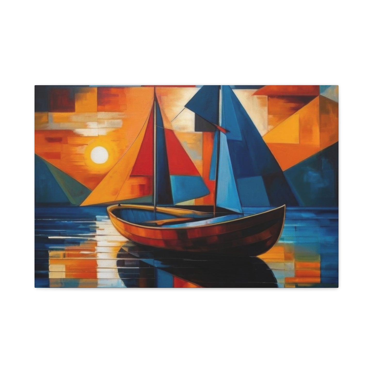 Boat In Water Sunset Cubism Wall Art & Canvas Prints