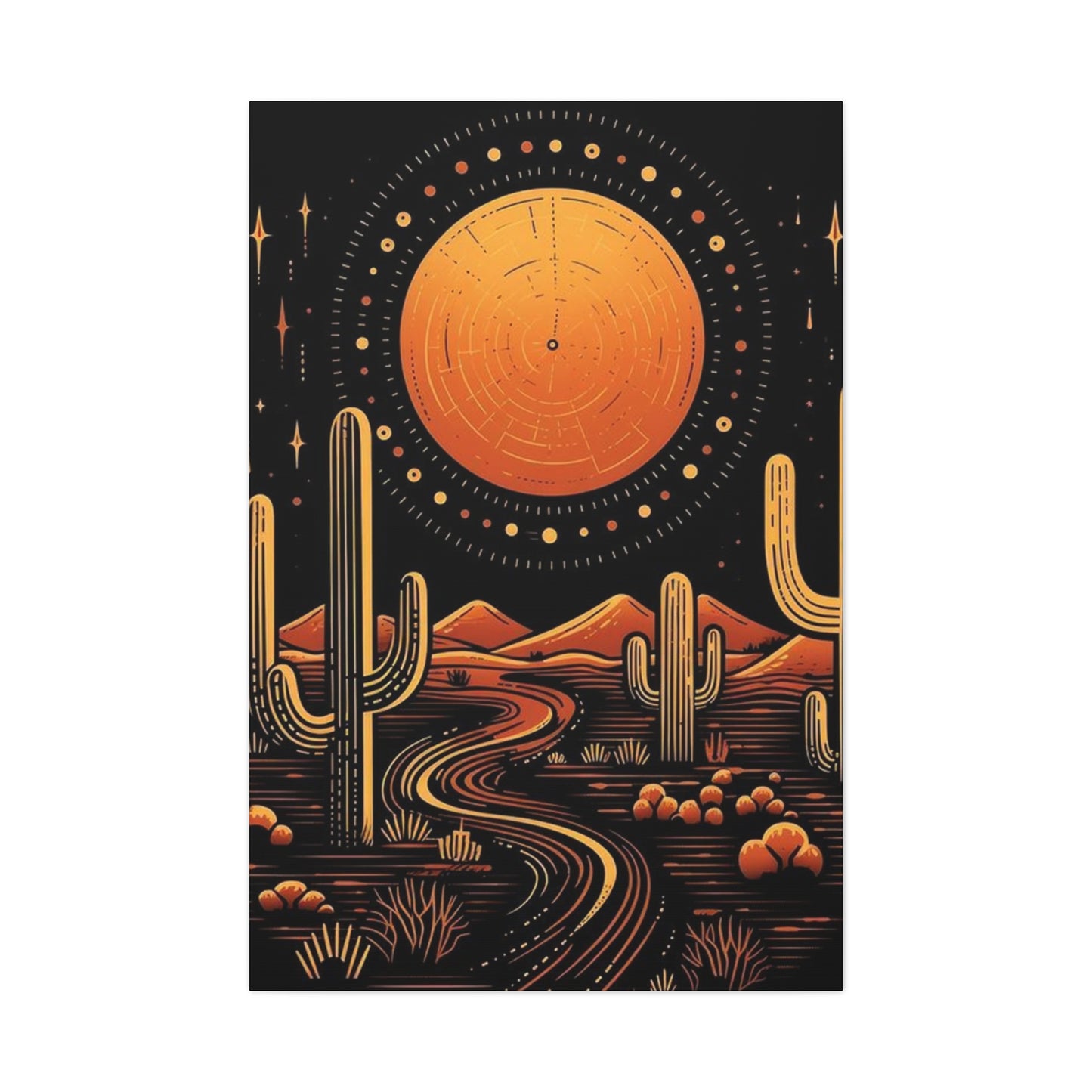 Dark Moon & Cactus In Desert Wall Art & Canvas Prints