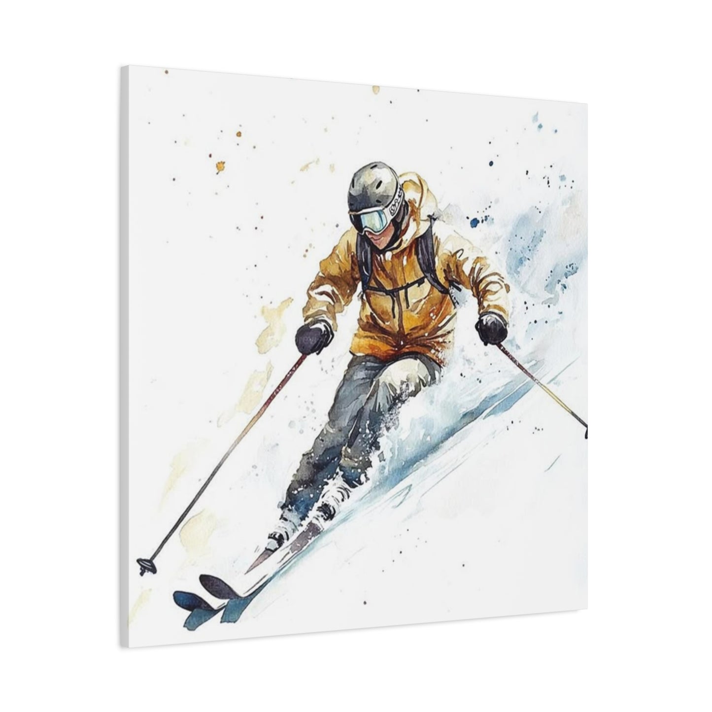 Skiing In White Snow Painting Wall Art & Canvas Prints