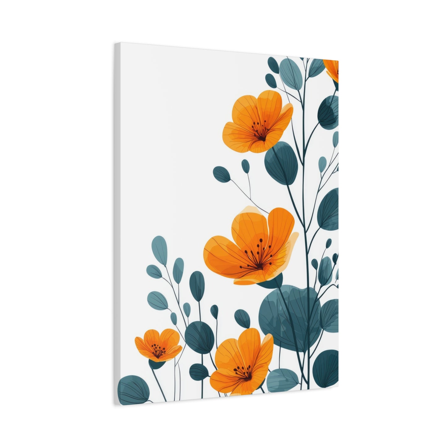 Orange Flower Blue Leaves Deco Wall Art & Canvas Prints