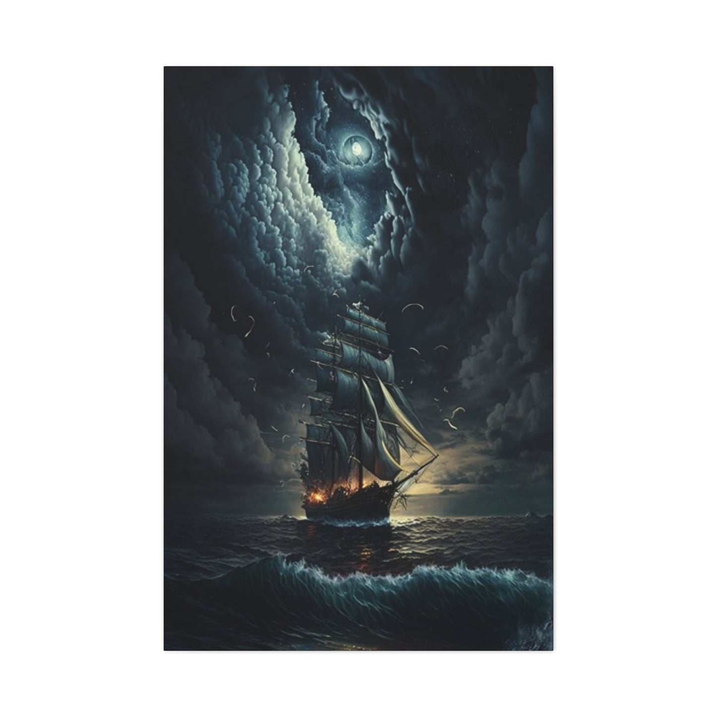 Ship Sailing At Night Painting Wall Art & Canvas Prints