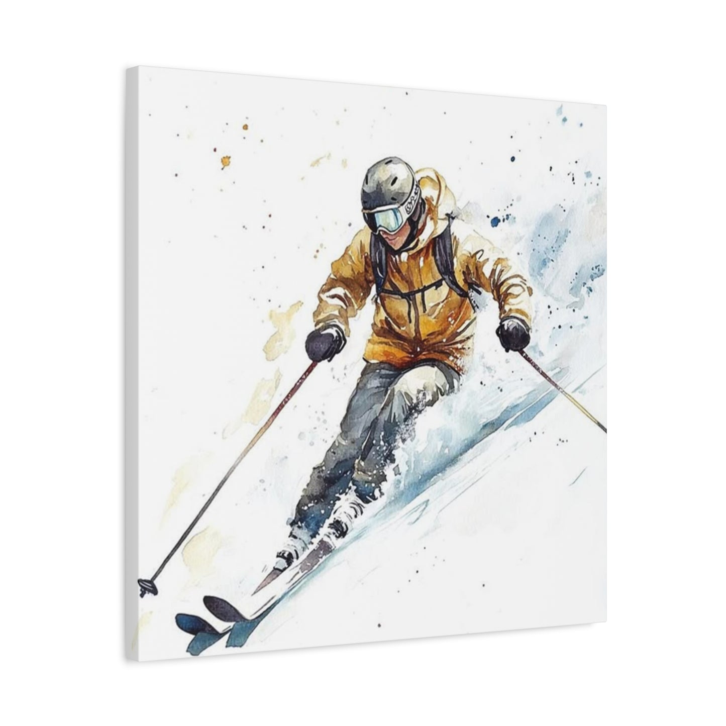 Skiing In White Snow Painting Wall Art & Canvas Prints